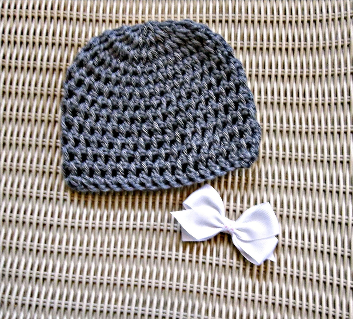 Crocheted Baby Beanie, Removable Bow, Photo Prop, Newborn