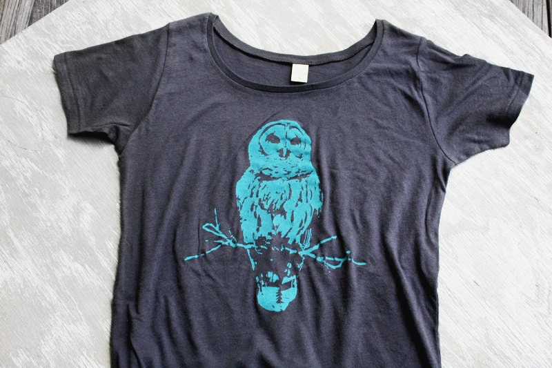 Owl T-shirt - Alternative Apparel - Teal Owl - Organic Cotton - Women - Small, Medium, Large, XL - hedwig - clothing