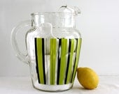 Vintage Mod Striped Large Glass Pitcher