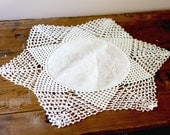 Vintage Handmade Crochet Doily with Linen Center