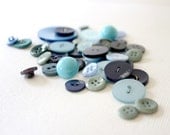 Set of 50 Vintage Buttons in Shades of Blue Navy Aqua