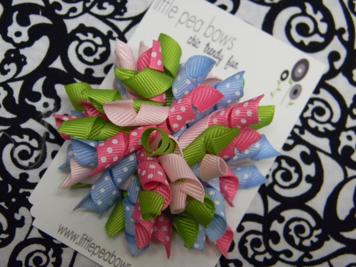 LPB - Pink, Hot Pink Dots, Lemongrass & Light Blue Dots Boutique Korker Bow