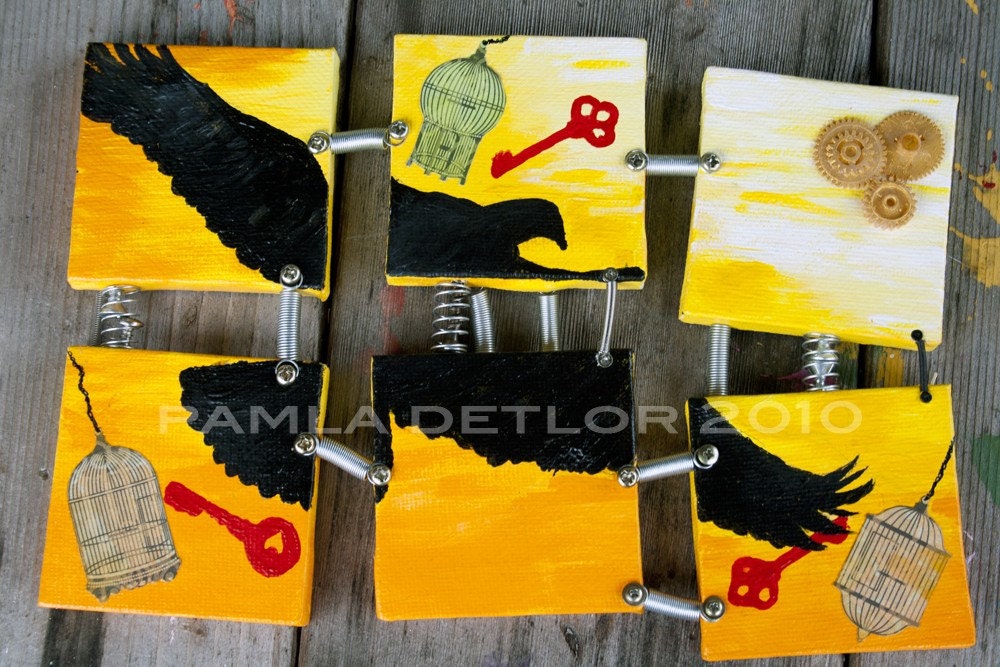 FLY FREE - Original 9X7, 3D Steampunk Mixed Media on Canvas