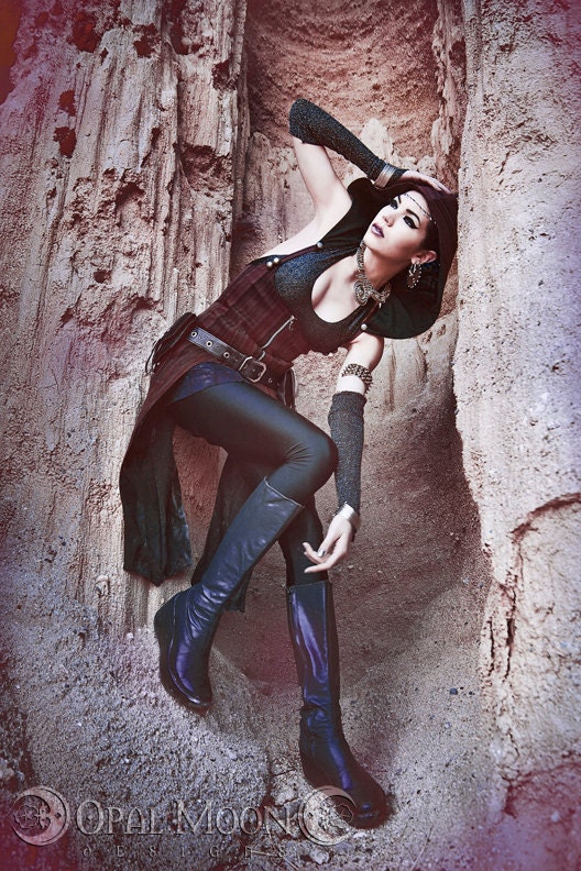The Underbust Holster Vest w/ Pockets & DETACHABLE Hood in Orange/Plum Stripe