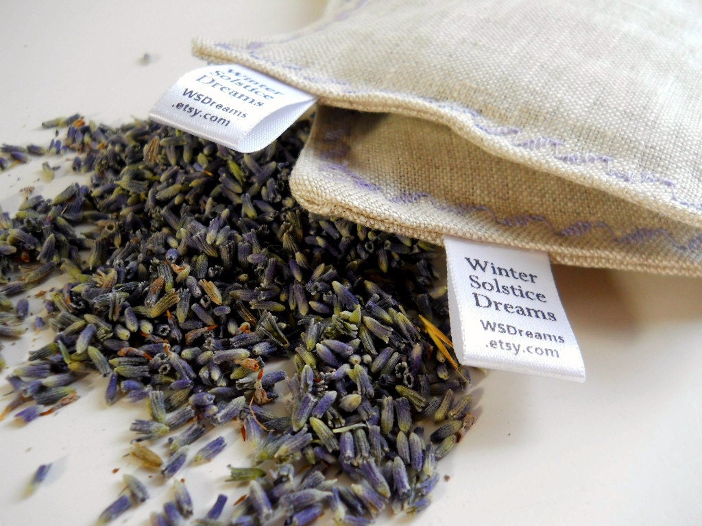 Lavender Sachets in Natural Linen Fabric - Pillow Case Sachet Set-Choice of Thread Color and Blend