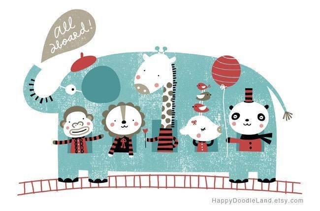 Elephant Train Print - Optional Free Personalization