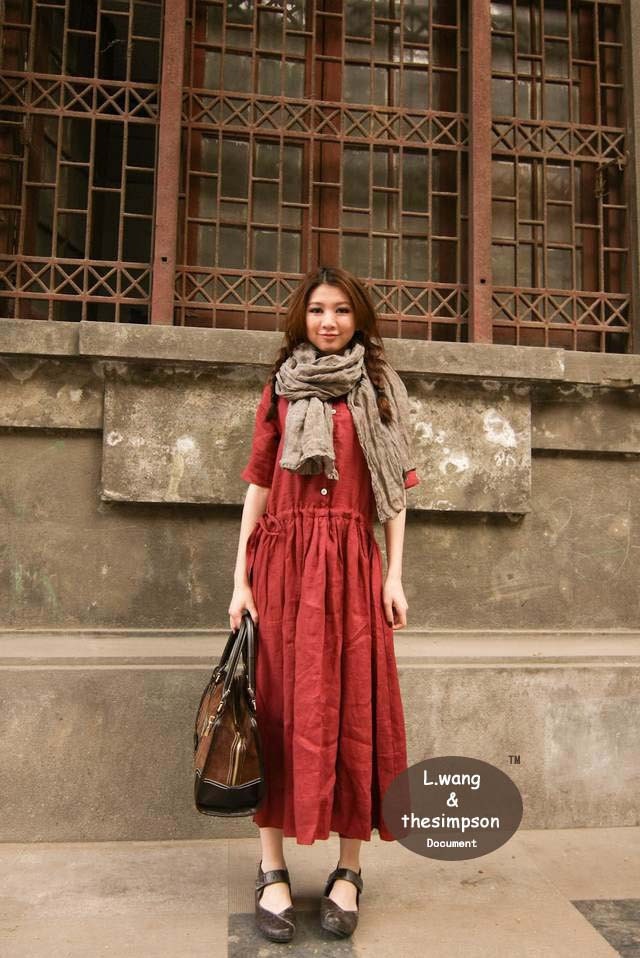 red fraction - Red linen long dress(more colour and size choice)-X7