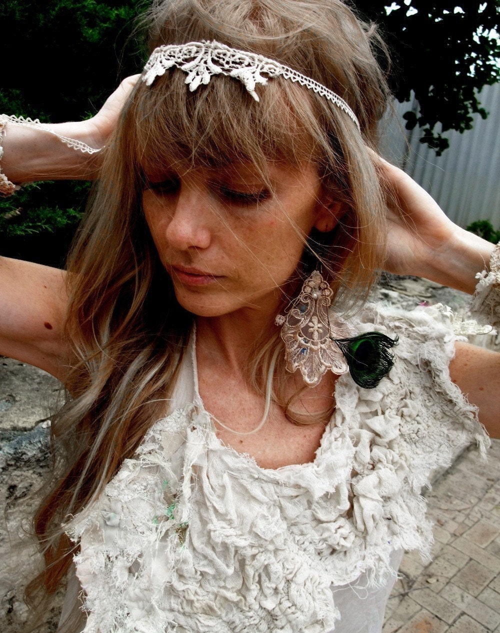 Sea Shore Dress- Textured, Gathered, Natural Sculpted Dress. Unconventional Wedding. Experimental clothing, by RawHemline on etsy