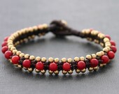 Coral Woven Bracelet Cuff