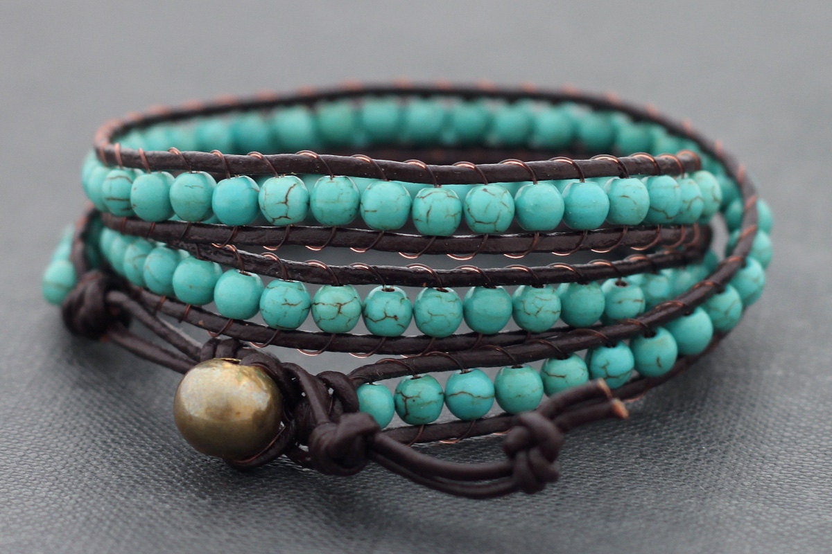 Leather Wrap Beaded Turquoise Bracelet
