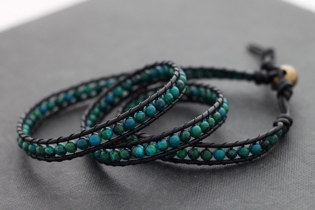 Chrysocolla Leather Wrap Bracelet
