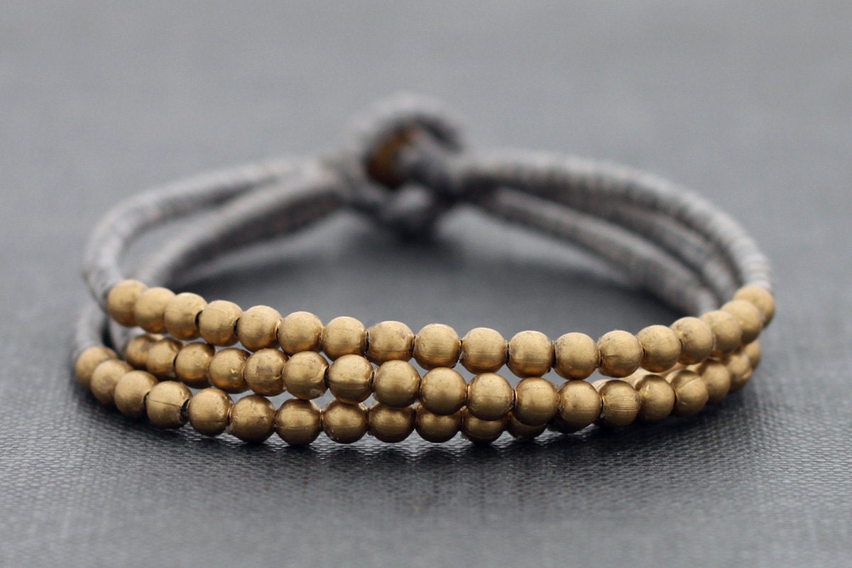 Grey Beaded Three Strand Bracelet