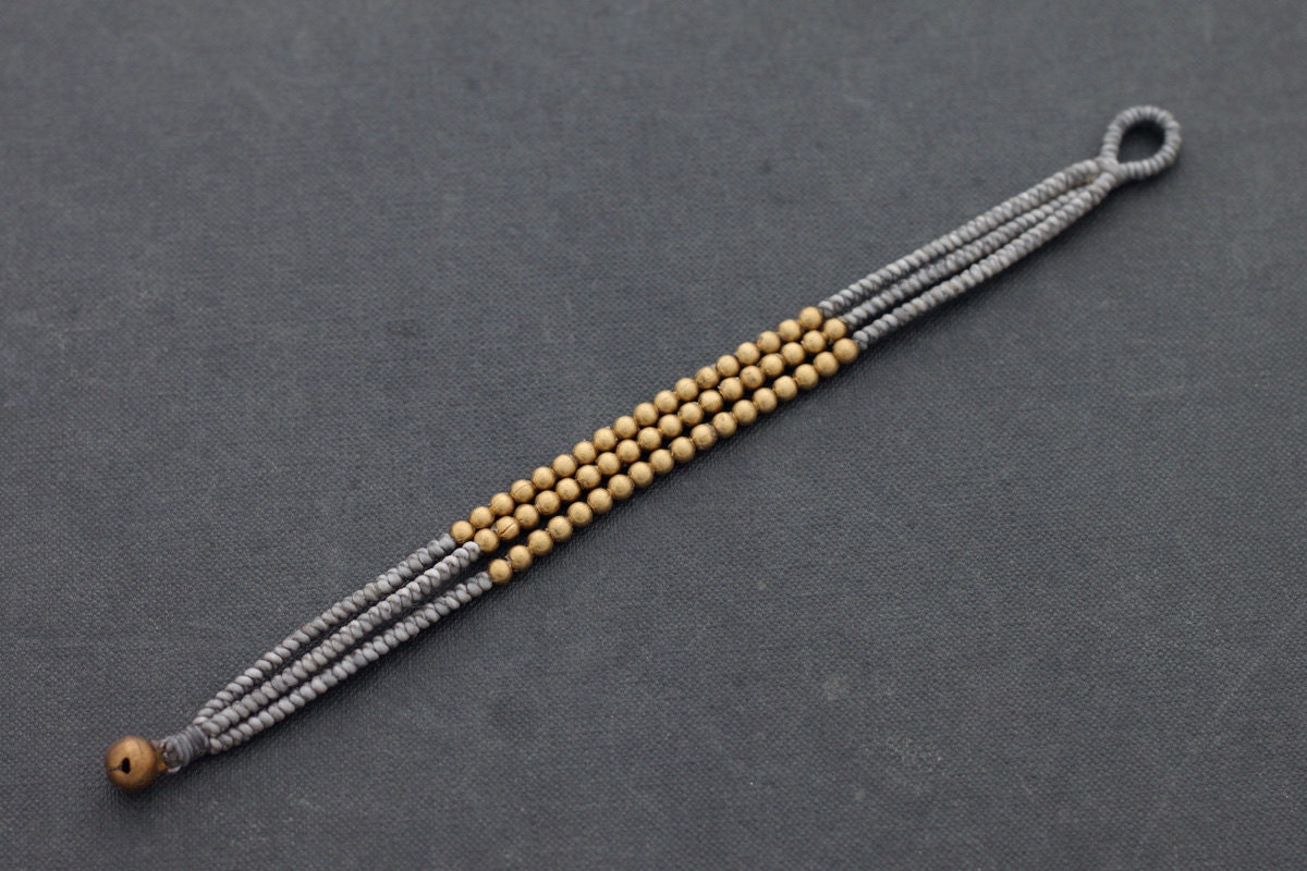 Grey Beaded Three Strand Bracelet