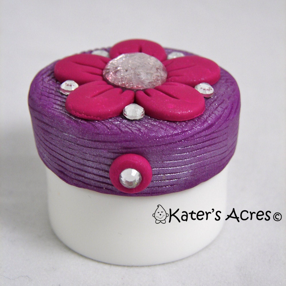 Fuchsia FLOWER Carmex Polymer Clay Topper - Violet Purple & Fuchsia with Glass Crystals