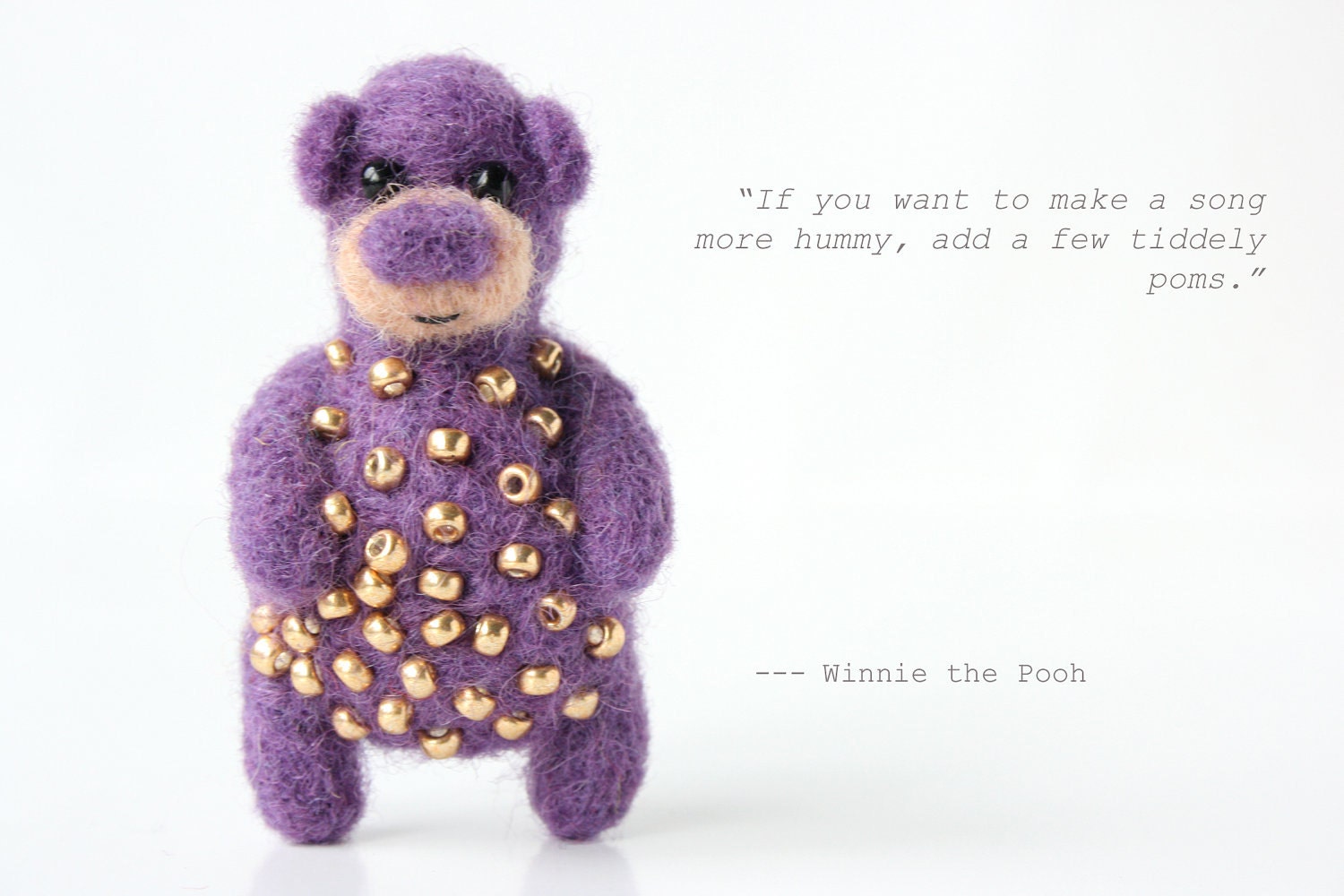 Violet bear with golden beads, brooch 61