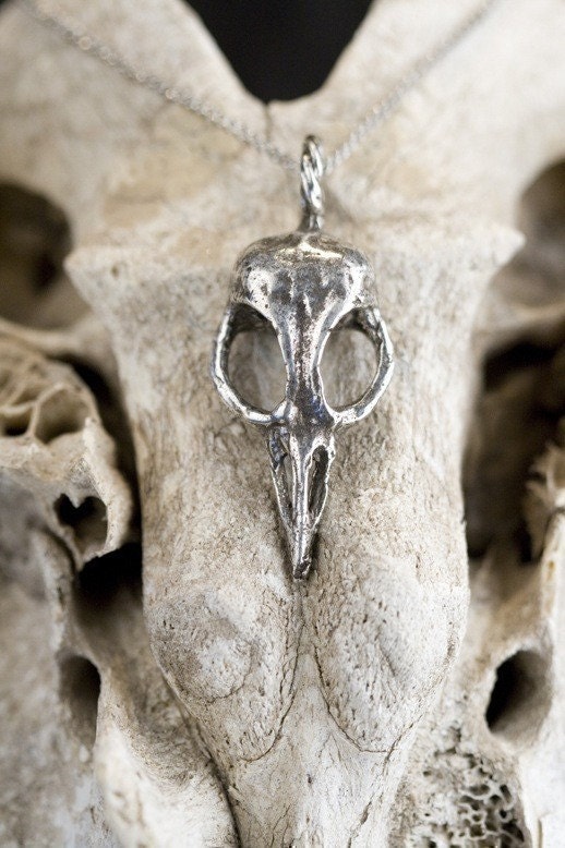 Bellatrix Bird Skull Necklace (Antiqued Silver, 24" chain)