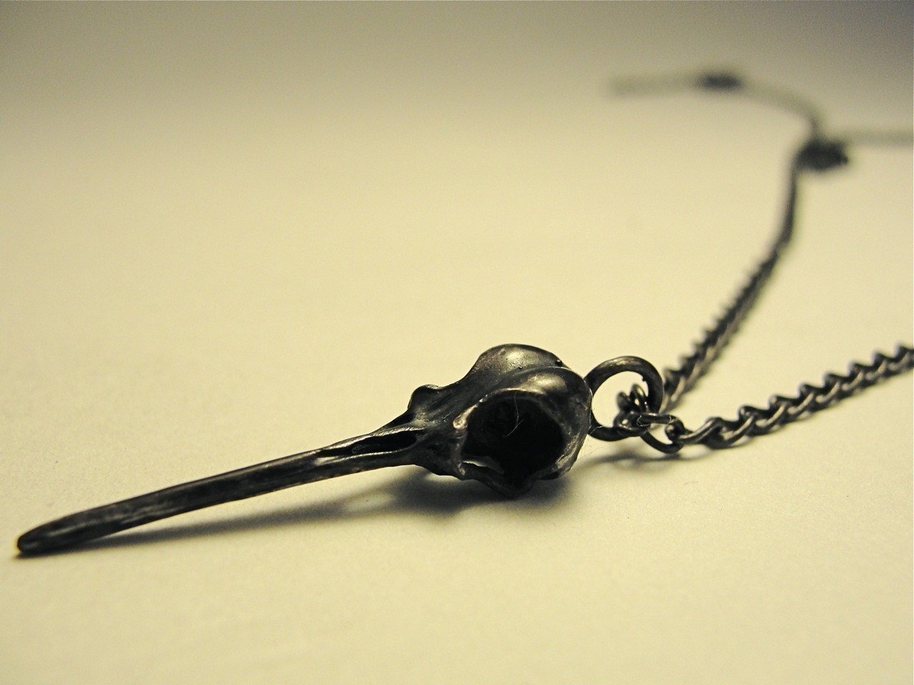 Hummingbird Skull Necklace, Black, Oxidized Solid Sterling Silver on matching chain