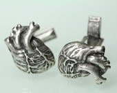 Anatomical Heart  Cuff Links Cast Metal in Antiqued Silver