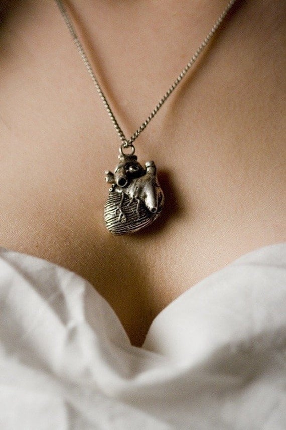 Anatomical Heart Necklace in antique silver on an 24" Chain (Original Design & Made in NYC)