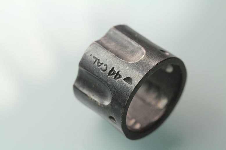 Pistol Ring 44 cal chamber in Black Sterling Silver Sizes 4 through 13 af