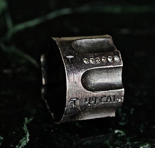 Pistol Ring 44 cal chamber 7 diamonds in Black Sterling Silver Sizes 4 through 13 Made in NYC