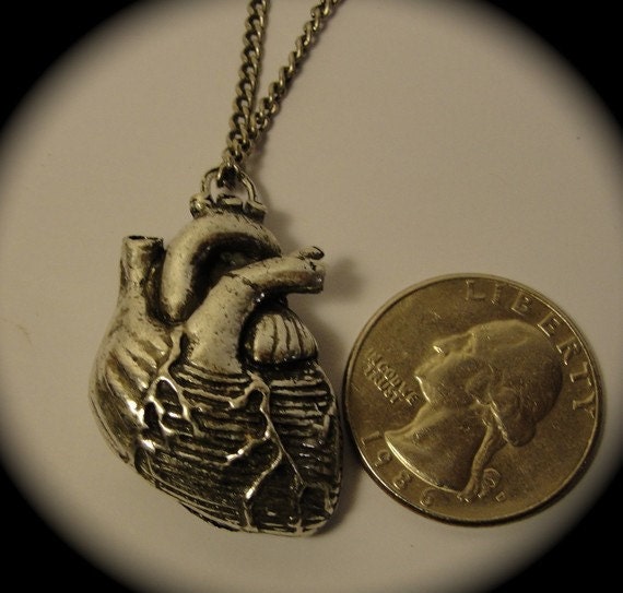 Anatomical Heart Necklace in antique silver on a 24 inch  Chain (Original Design & Made in NYC) tiwib