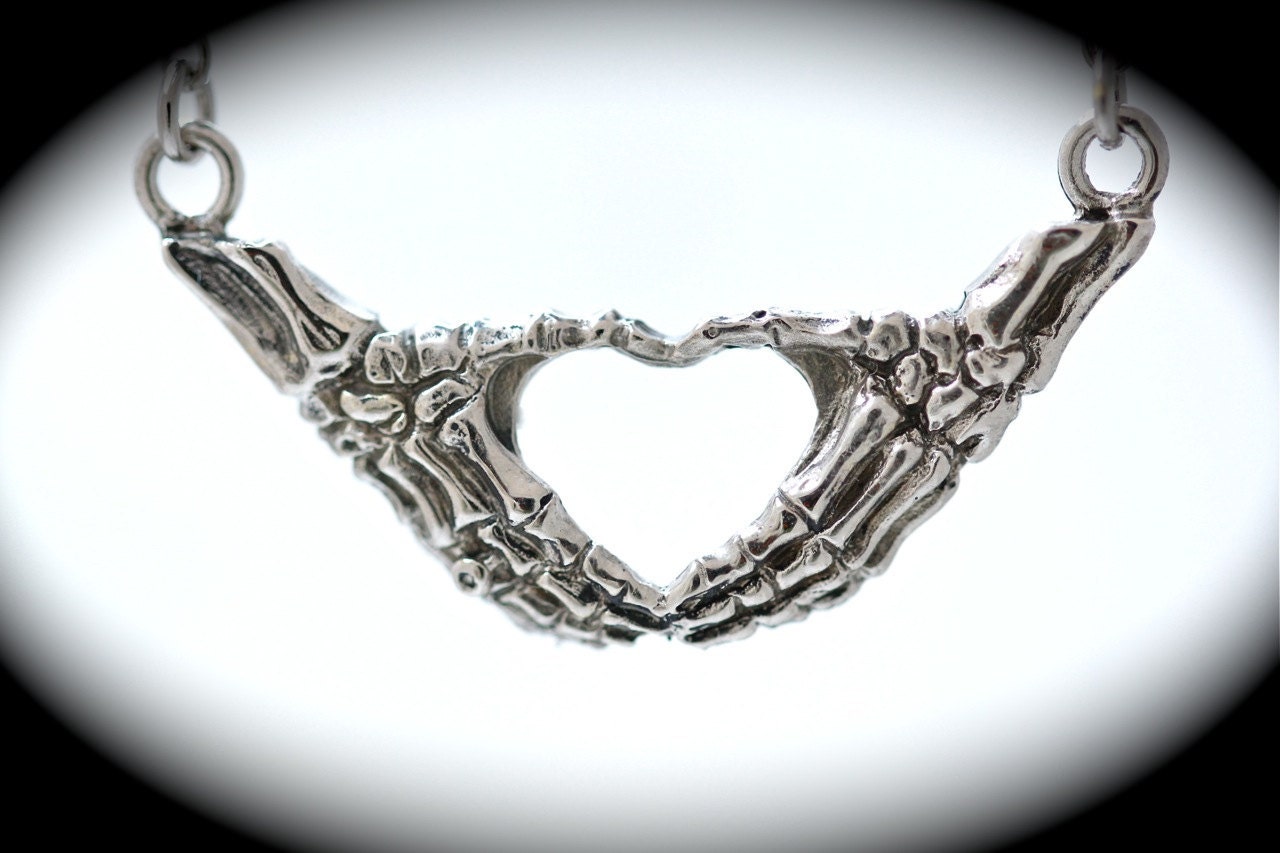 Sterling silver skeleton hands making an I heart you sign necklace Blue Bayer Design NYC quantity listing