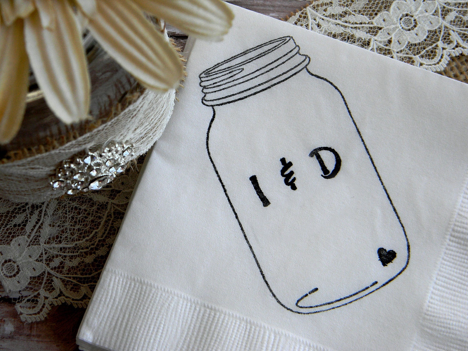 Mason Jar Napkins Personalized Wedding Cocktail Napkins Rustic Shabby Chic-Set of 50