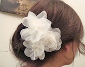 3 Ivory Bridal hair pins, pure silk chiffon flower.