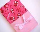 Baby Swaddle Blanket in Pink and Red Owls, Flannel Valentines Day Baby Blanket, Baby Girl Swaddling Blanket in Owls and Light Pink