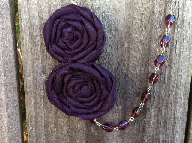 Eggplant Rosette Fabric Flower Necklace