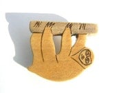 sloth wooden brooch -  animal jewelry pin