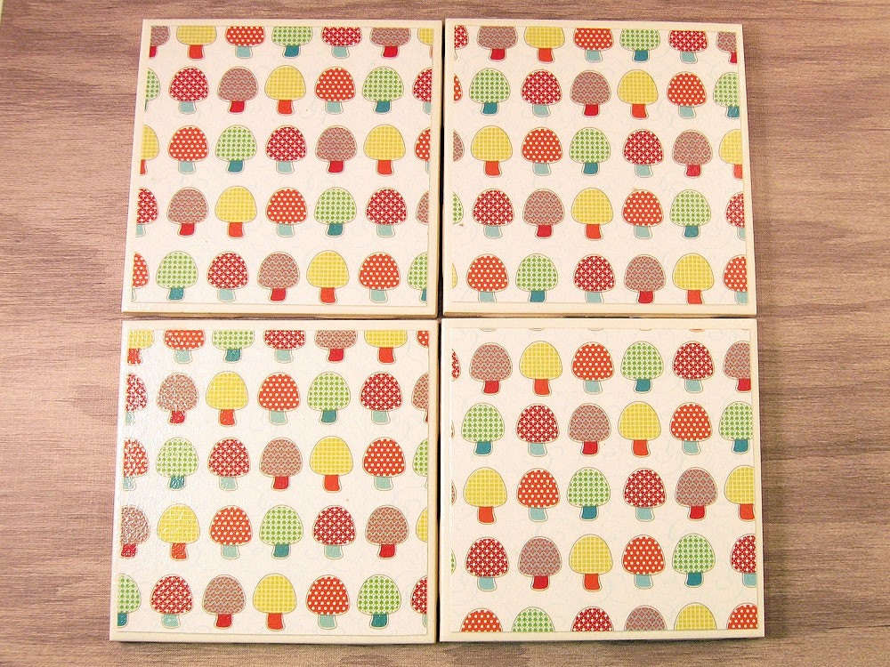 Handmade Coasters Set of Four - Mushrooms
