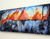 Abstract Painting Original modern art with texture in burnt orange blue aqua gold violet on 12x36 inch canvas