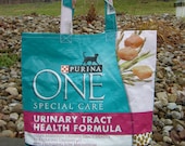 Recycled Feed Sack Cat Food Teal Market Bag Tote Purse