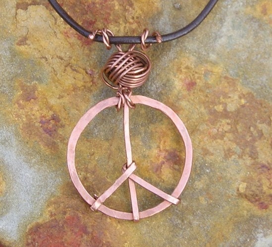 Peace n Love Copper Pendant on Leather Cord