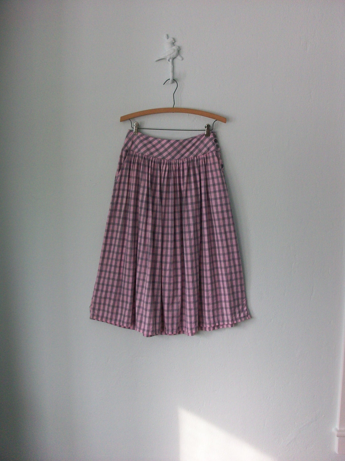 90's Highwaist Skirt ... Full Pink Gray Check ... Medium