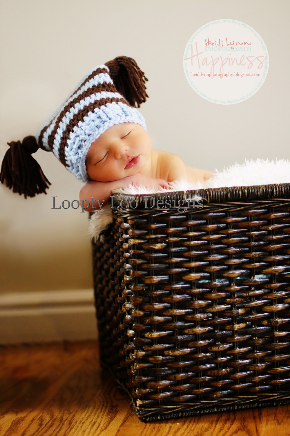Newborn Photo Prop, Crochet Jester Hat With Tassels - Sizes NEWBORN TO 12 MONTHS, Baby Boy, Striped Hat, Blue, Brown (Additional Colors)