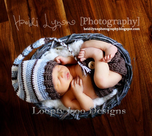 Newborn Photo Prop - Stocking Hat and Diaper Cover Boy Set -Elf Hat, Baby Boy Photo Prop,  -Sizes NEWBORN TO 12 MONTHS (more colors)