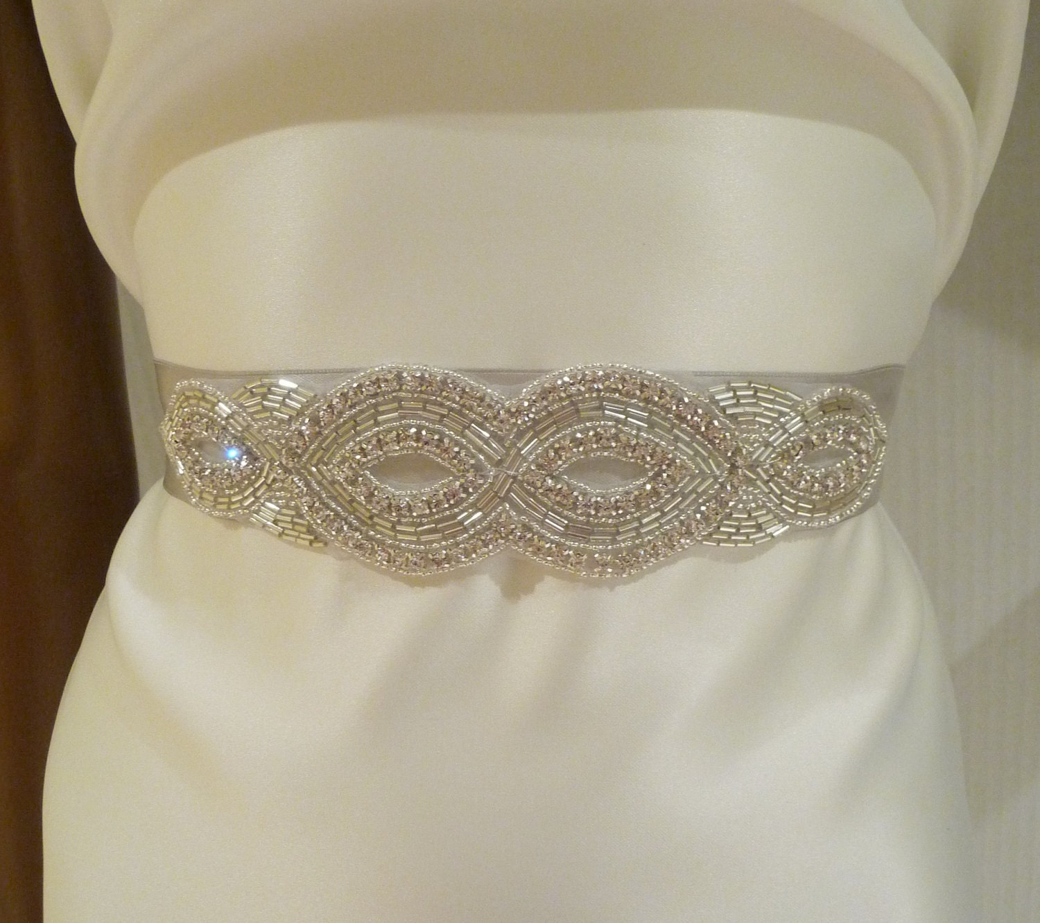 Bridal Rhinestone Sash, AFRODITE, Silver Sash, Crystal Sash, Bridal Belt, Ribbon Sash