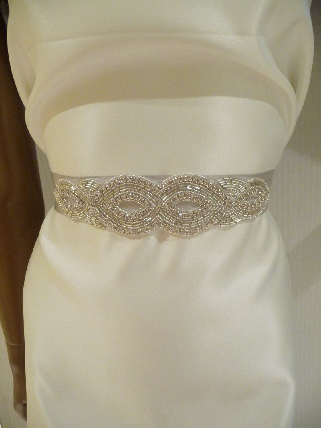Bridal Rhinestone Sash, AFRODITE, Silver Sash, Crystal Sash, Bridal Belt, Ribbon Sash