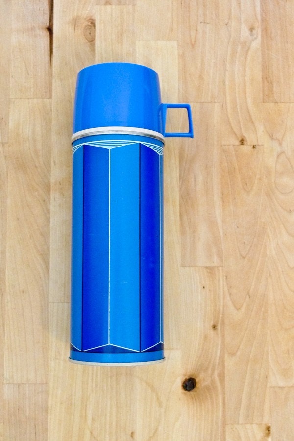 Vintage Blue Striped Thermos