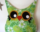 owl pillow plush toy, owl stuffed animal, owl decor, vintage fabric