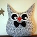 handmade owl pillow plush in black and white bowtie/ boy