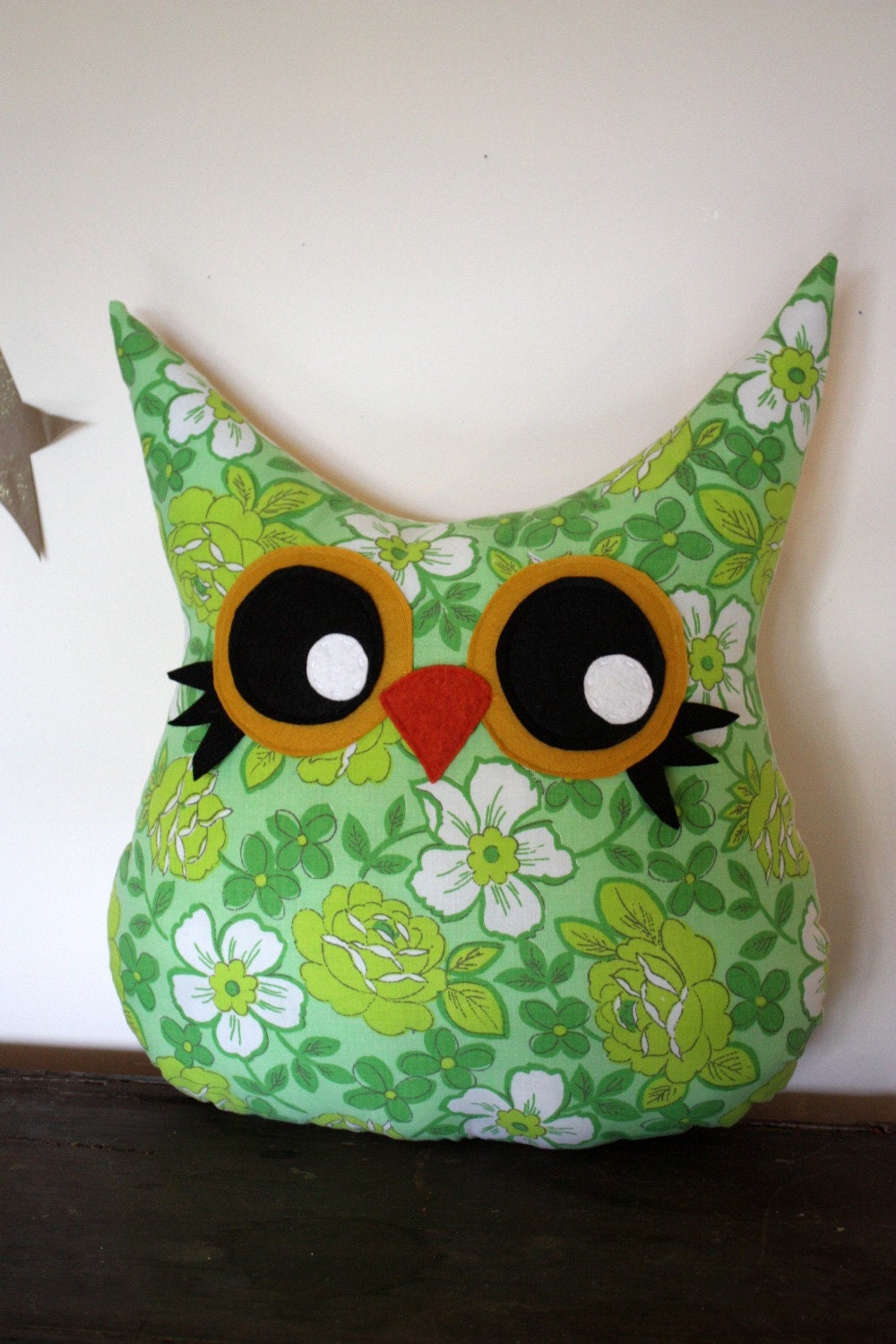 owl pillow plush toy, owl stuffed animal, owl decor, vintage fabric