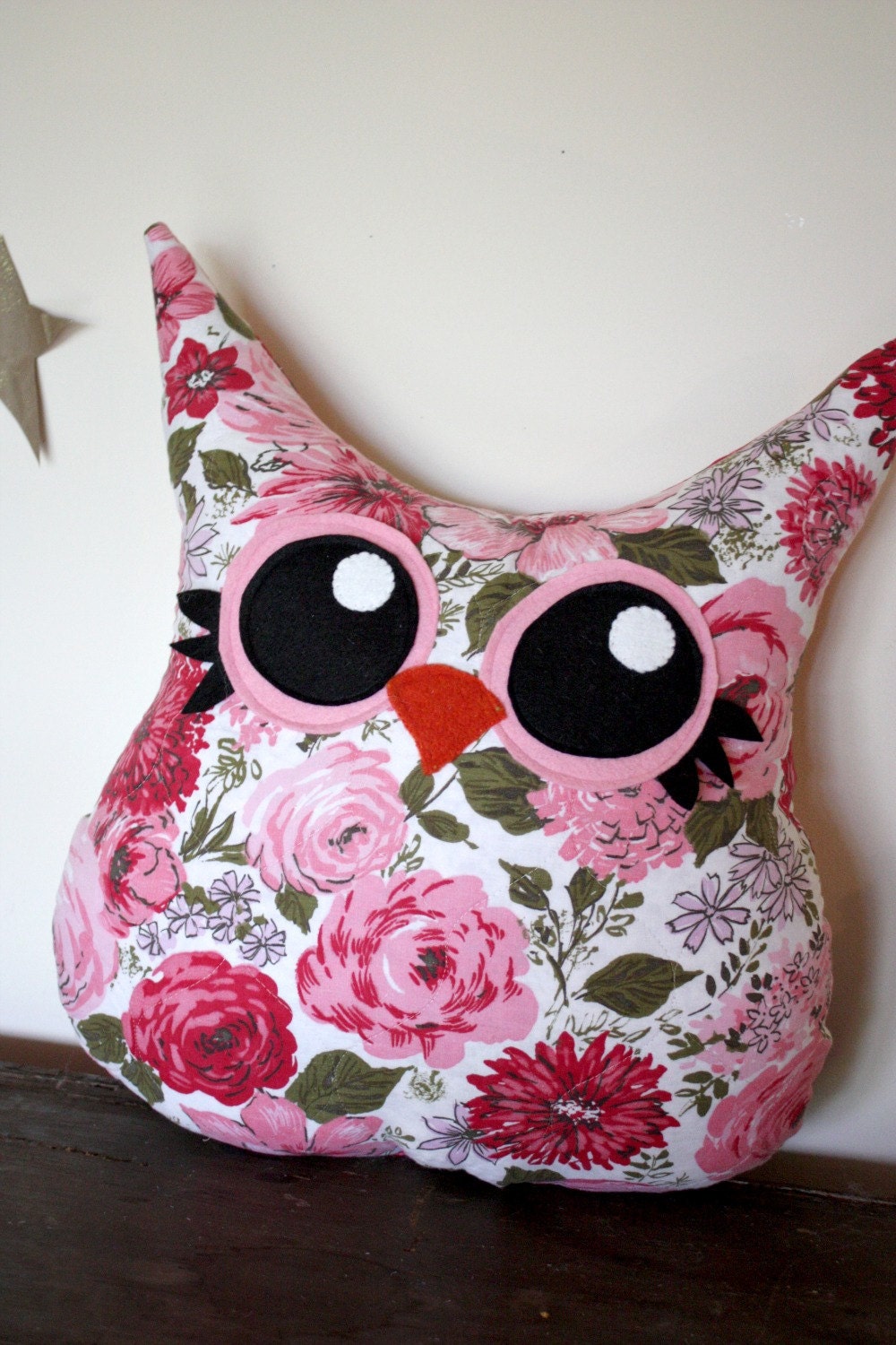 stuffed owl, owl plush pillow, handmade owl, owl decor, nursery woodland, vintage owl decor, 5 orange potatoes