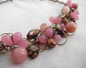 Pink Bronze Wire Crochet Necklace