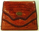 vintage alligator crocodile purse handbag clutch tote bag leather brown