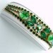RESERVED For DANA Vintage Art Glass Parure Bracelet Brooch Earrings Green Ribbed Cabochons And AB Chatons