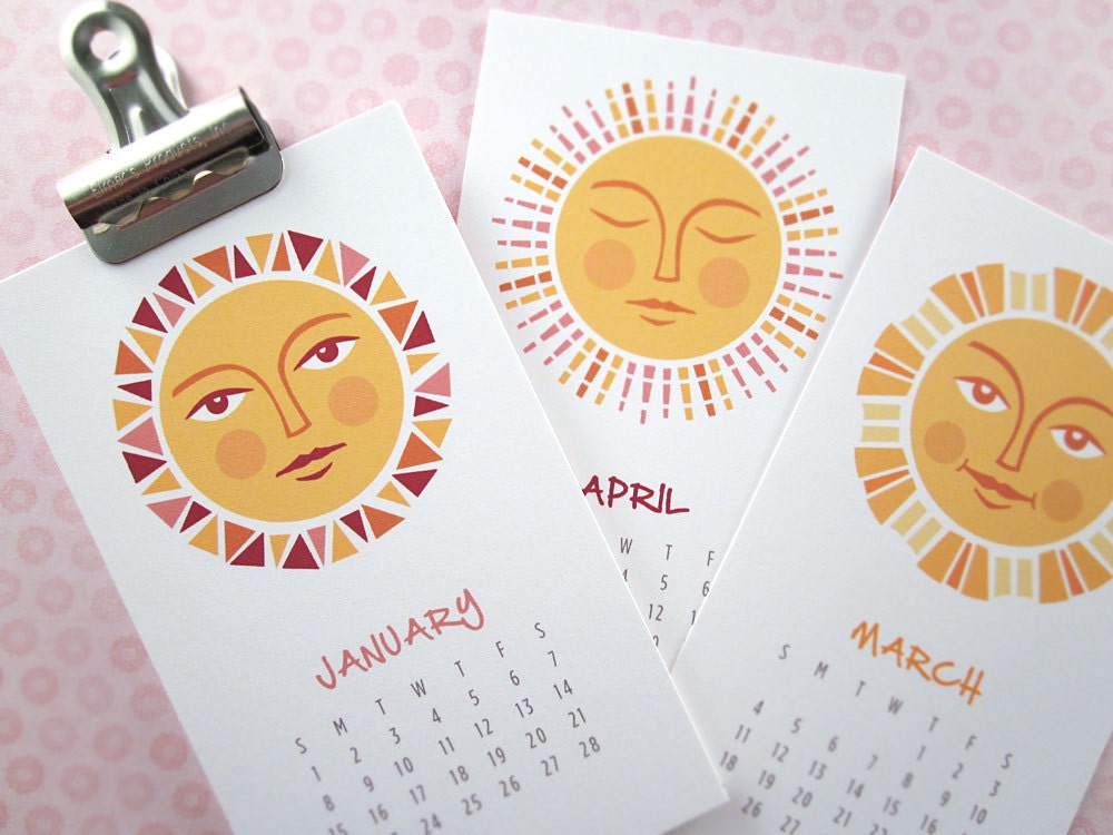 Smile With The Rising Sun - Mini 2013 Handmade Calendar - Original Illustration